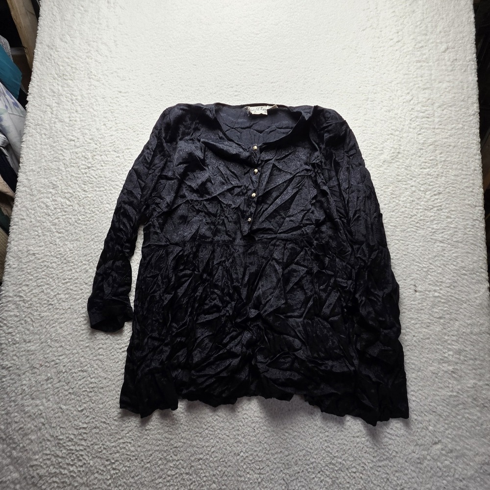 Midnight Run Blouse Womens Plus 22 Black 100% Rayon Henley Long Sleeve Tunic Top